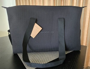 NWT Large MONTBLANC Men Duffle Weekend Travel Bag Zipper Adjustable Strap Black - Picture 1 of 12