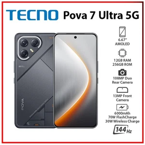 TECNO Pova 7 Ultra 5G 12GB+256GB BLACK Dual SIM Unlocked Android Cell Phone - Picture 1 of 5
