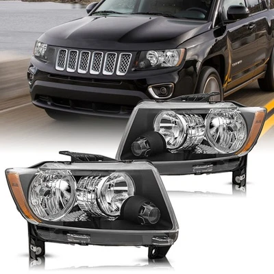 Halogen Pair Headlamp For 2011-2013 Jeep Grand Cherokee/11-17 Compass Headlights - Image 1 of 4