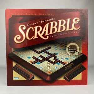 Scrabble Deluxe Turntable Board Game Raised Grid 100% Complete Embroidered Bag - Picture 1 of 16