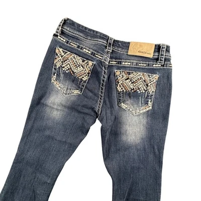 Pantalones de mezclilla para mujer Grace in LA Bootcut talla 28 embellecidos solapa bolsillo lavado oscuro Foto 1 de 4