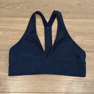 Reggiseno attivo LULULEMON blu giadato twist & train scollo a V allenamento basso impatto taglia 10 - Foto 1 di 12