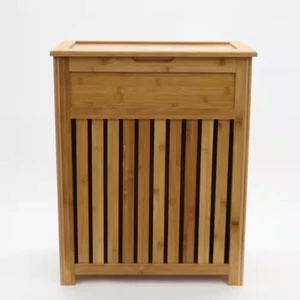 Laundry Hamper Bamboo Contemporary With Side Handle Holes Dirty Clothes Storage - Picture 1 of 12