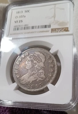 1813 Capped Bust Half Dollar, O-107a, NGC VF-25; thorough Early American toning - Image 1 of 4