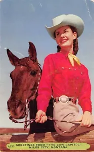 Postcard MT: Greetings from the Cow Capitol, Miles City, Montana, Cowgirl - Picture 1 of 2