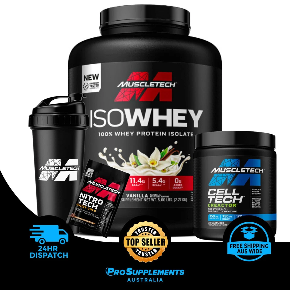 MuscleTech IsoWhey 100% WPI Isolate, 5lbs (2.3kg), Vanilla, S/Bottle, Creactor - image 1 of 4