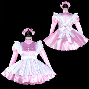 Sissy maid Pink satin dress cosplay costume Tailor-made