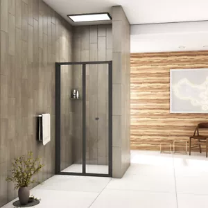 700/760/800/900/1000 mm Black Bi Fold Shower Enclosures Glass Screen Shower Door - Picture 1 of 6