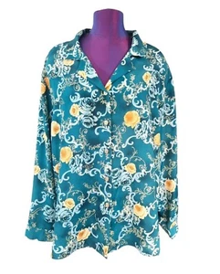 Camicetta vintage BonWorth floreale con bottoni oro acqua taglia 2X donna più E29 - Foto 1 di 8