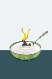 Yoga in my yogurt by Maarten Leon Giclee Art Print on Paper or Canvas Ships Free - Picture 1 of 3