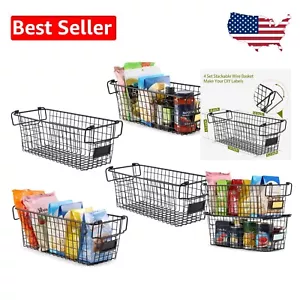 Space-Saving 4 Pack XL Metal Wire Baskets for Kitchen Pantry & Bathroom Storage - Picture 1 of 9