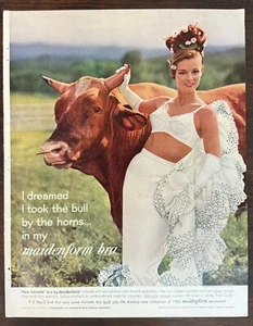 Vintage 1962 Woman in Maidenform Bra with Bull Lingerie Advertisement Print Ad - Picture 1 of 1