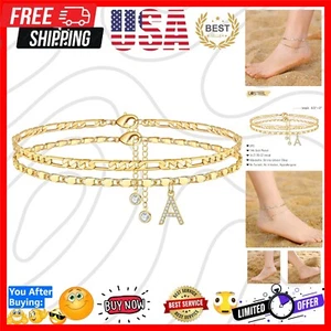Personalized 14K Gold Plated Initial Ankle Bracelets for Women - Summer Jewelry - Picture 1 of 8