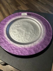 Portmeirion Glass 13.5" Charger Pearlescent Dusk Purple Rim -Silver Glass Plate - Picture 1 of 4