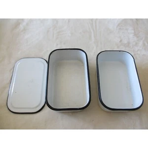 MENGE 2 VINTAGE EMAILLEGESCHIRR KÜHLSCHRANK AUFBEWAHRUNGSBEHÄLTER EINER MIT DECKEL - Bild 1 von 8