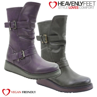 Heavenly Feet Womens Boots Hannah4 Purple Khaki Mid Calf Vegan Ladies Shoes