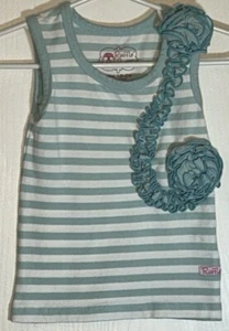 Ruffle Butts Baby Girl 18-24M Top Sleeveless Blue/White Stripes Fabric Flowers - Picture 1 of 10