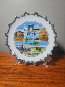 Montana State Travel Souvenir 6" Plate Landmarks gold trim - Picture 1 of 6