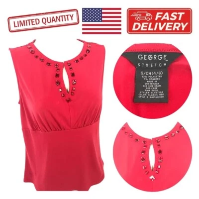 Elegante camiseta sin mangas roja elástica Everyday Essential George para mujer - talla S (4/6) Foto 1 de 4