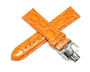 Lucien Piccard 22MM Crocodile Grain Real Leather Watch Strap 7.5" ORANGE Silver - Picture 1 of 5