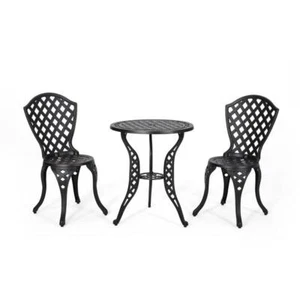 Noble House Patio Outdoor Bistro Set 3-Piece Metal Round La Sola Black w/ Bronze - Picture 1 of 10
