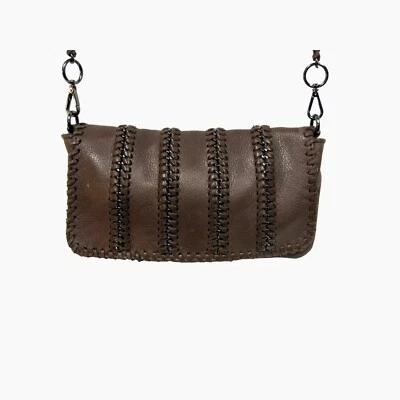 Bolso Bandolera LINEA PELLE Marrón Cuero Suave CADENA PUNTO DE LÁTIGO Talla Pequeña Foto 1 de 4
