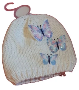 NEW M&Co baby girl white butterfly cosy beanie hat Size Small 0-6 months - Picture 1 of 5