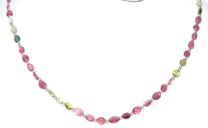 Collana Con Perline Ovali In Gemma Di Tormalina Multi Naturale 2-5 Mm 14" - Foto 1 di 8