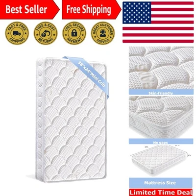 Матрас для мини-кроватки - 38x24x4 дюйма - двусторонний с твердой поддержкой и комфортом F... - Изображение 1 из 4
