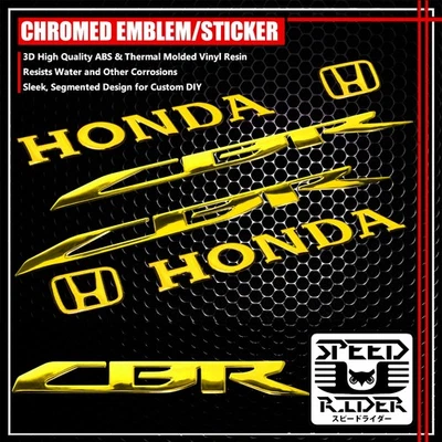 3D LOGO+LETTER FAIRING/FENDER EMBLEM DECAL STICKER CBR 600/900/1000 CHROME GOLD - Изображение 1 из 4