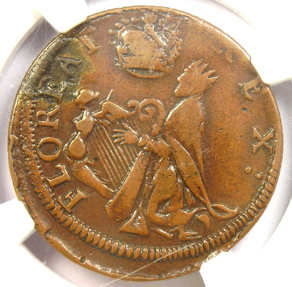 1670 New Jersey St Patrick Farthing Colonial Coin 1/4P - NGC VF35 - $2,000 Value - Image 1 of 4