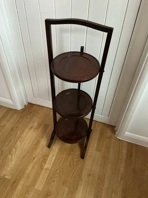 Vintage Mahogany 3-Tier Cake Stand Folding Pot Stand - Image 1 of 4
