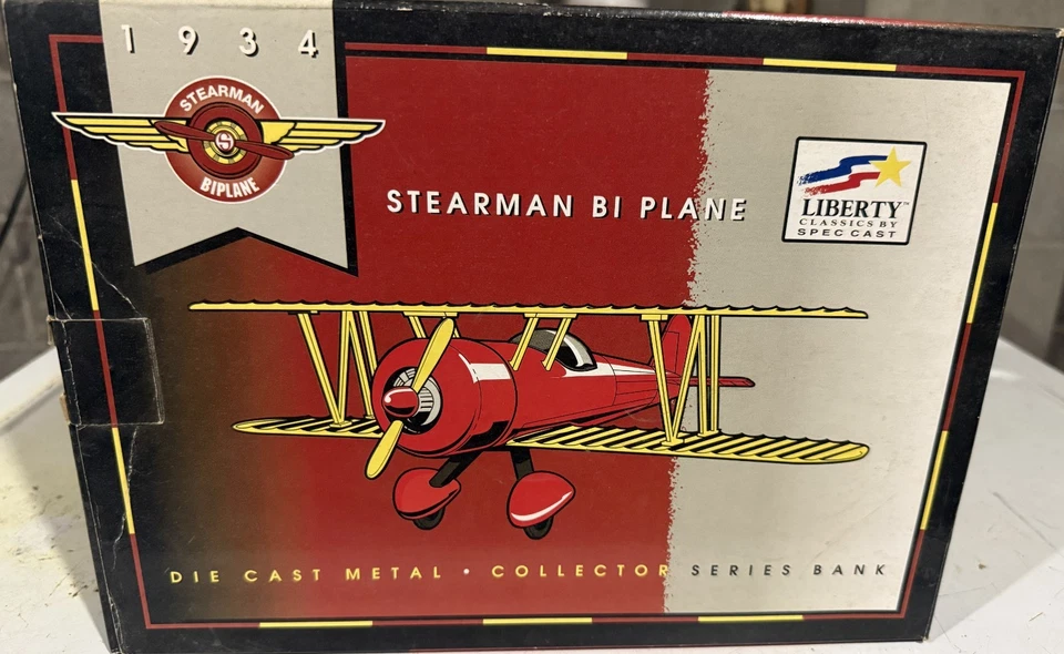 1934 Sterman Bi Plane Die Cast Metal Colección Serie Banco CAJA ABIERTA Foto 1 de 1