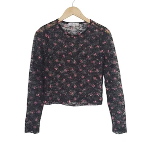 Madden Girl Juniors Black Floral Mesh Sheer Long Sleeve Top Size L Festival Rave - Picture 1 of 7