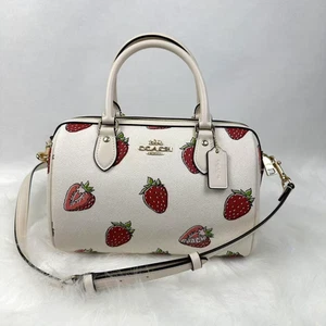 Coach Rowan Satchel Bag Crossbody With Strawberry Print Canvas Chalk CAL63 NWT - Picture 1 of 12