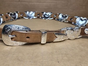 Vintage 1998 Nadim Size 32 Brown Leather Heart Concho Belt Western Cowgirl Rodeo - Picture 1 of 7