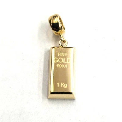 14k Yellow Gold Tiny 999.9 fine gold bar brick bar 1kg Pendant Charm Gift  2.1g - Image 1 of 4
