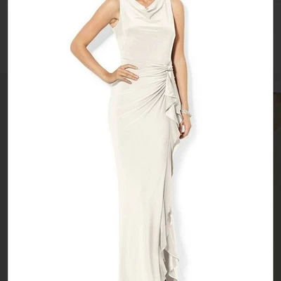 Ralph Lauren Evening Women  Blush Gown Maxi Dress Sz 6 Ivory Ruffle Side - Image 1 of 4