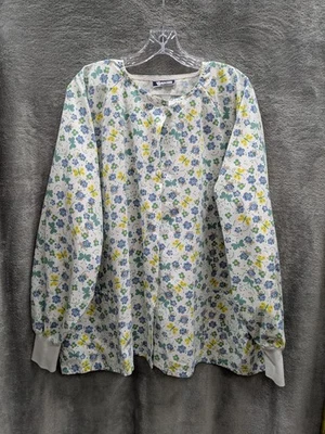 Butterfly Scrub Jacket Women's 3X Snap Front Working Scrubs Floral Cottagecore - Image 1 of 4