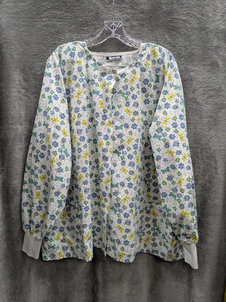 Butterfly Scrub Jacket Women's 3X Snap Front Working Scrubs Floral Cottagecore - Image 1 of 4