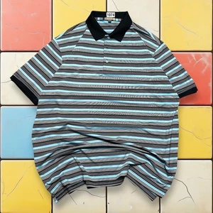 Peter Millar Polo Shirt Mens XL Blue Black Striped Summer Comfort Golf Stretch - Picture 1 of 12