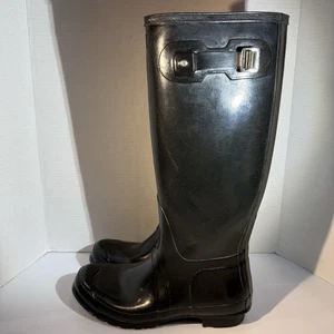 Hunter Original hohe glänzende schwarze wasserdichte Damen-Regenstiefel Größe 10 - Bild 1 von 15