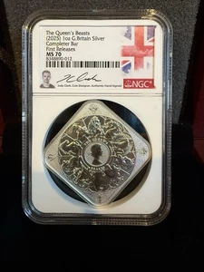 The Queen’s Beasts 1oz G. Britain Silver MS 70 Jody Clark Authentic Hand-Signed - Picture 1 of 6