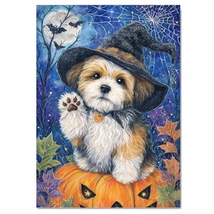 Shih Tzu Perro Espeluznante Murciélago Pintura Obra de Arte para Halloween Decoración de Pared para Granja - Imagen 1 de 13