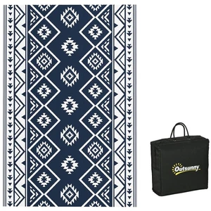 Outsunny Reversible Waterproof Outdoor Rug W/ Carry Bag, 182 x 274cm, Dark Blue - Picture 1 of 11