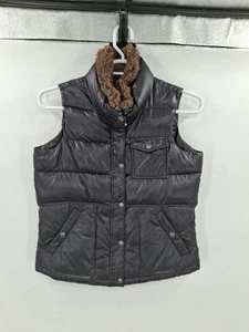 Eddie Bauer Women’s Black Goose Down Puffer Vest Faux Fur Collar Size Medium - Picture 1 of 11