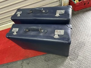 Globetrotter vintage large leather suitcases Blue travel luggage home decor prop - Picture 1 of 14