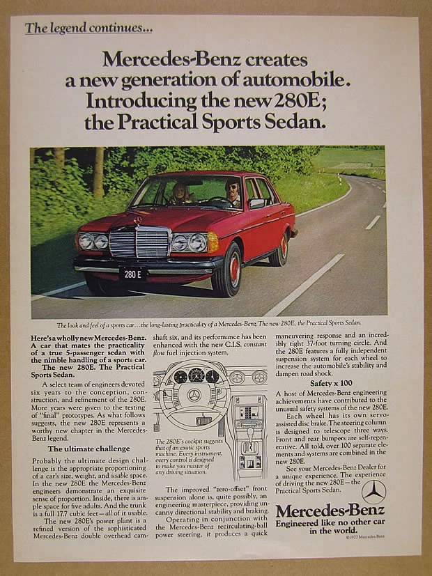 1977 Mercedes-Benz 280E 280-E Sedan red car photo vintage print Ad - Image 1 of 1