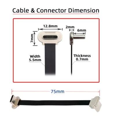 USB C Short Flat Cable USB2.0 TypeC PD 65W Fast Charge Data Extension Cable 75MM - Image 1 of 4