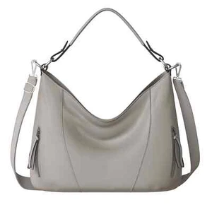 Damen Shopper Hand Henkel Tasche Schulter Echt Veganes Leder 30627 Grey - Bild 1 von 6